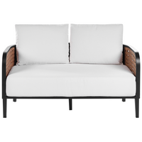 Divano da giardino a 2 posti in metallo e alluminio con spessi cuscini idrorepellenti bianco sporco esterno patio stile moderno