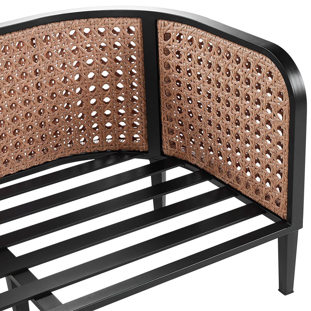 Divano da giardino a 2 posti in metallo e alluminio con spessi cuscini idrorepellenti bianco sporco esterno patio stile moderno