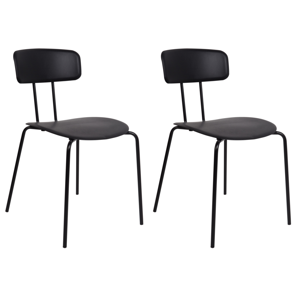 Set di 2 sedie da pranzo Seduta in plastica nera Design senza braccioli Gambe moderne in metallo