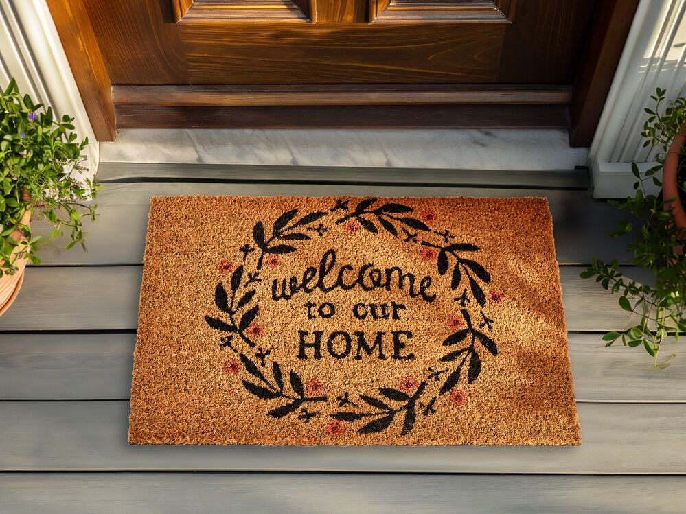 Zerbino in fibra di cocco naturale con fondo in PVC antiscivolo 40 x 60 cm con didascalia e motivo moderno per la decorazione di interni