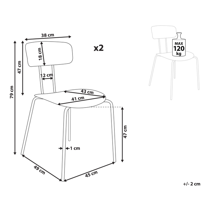 Set di 2 sedie da pranzo Seduta in plastica nera Design senza braccioli Gambe moderne in metallo