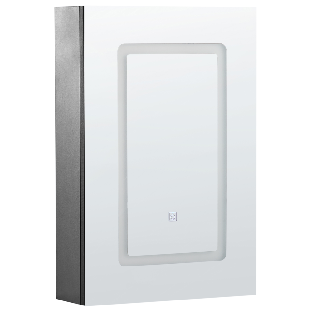 Specchiera da bagno in vetro nero e legno ingegnerizzato con LED 40 x 60 cm Design moderno