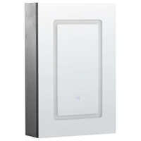 Specchiera da bagno in vetro nero e legno ingegnerizzato con LED 40 x 60 cm Design moderno