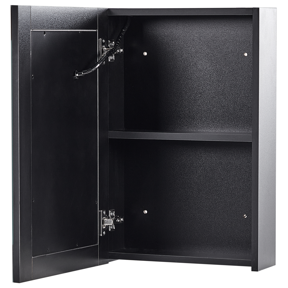 Specchiera da bagno in vetro nero e legno ingegnerizzato con LED 40 x 60 cm Design moderno