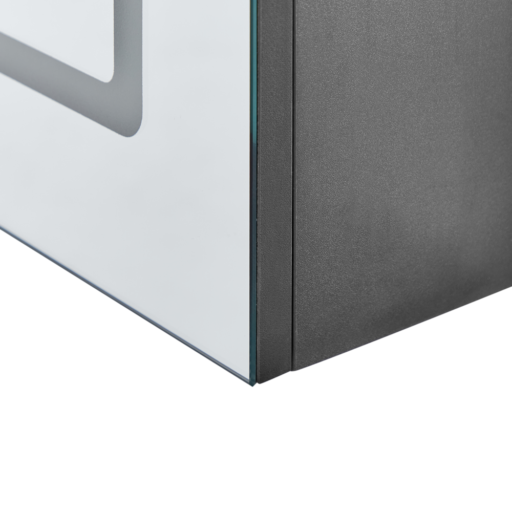 Specchiera da bagno in vetro nero e legno ingegnerizzato con LED 40 x 60 cm Design moderno