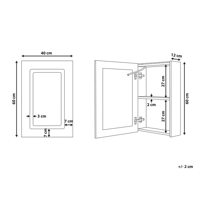 Specchiera da bagno in vetro nero e legno ingegnerizzato con LED 40 x 60 cm Design moderno