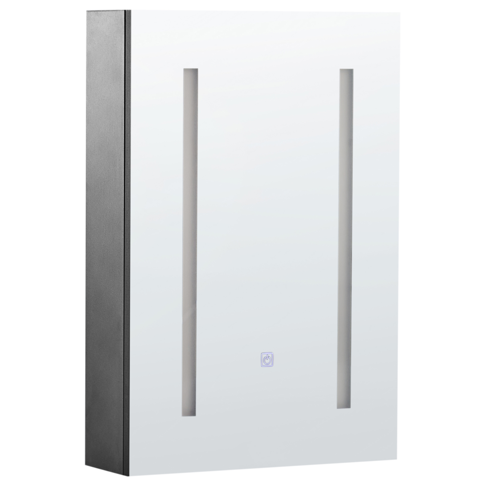 Specchiera da bagno in vetro nero e legno ingegnerizzato con LED 40 x 60 cm Design moderno