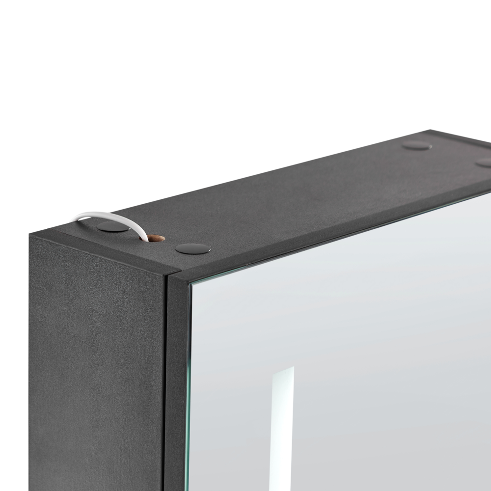 Specchiera da bagno in vetro nero e legno ingegnerizzato con LED 40 x 60 cm Design moderno