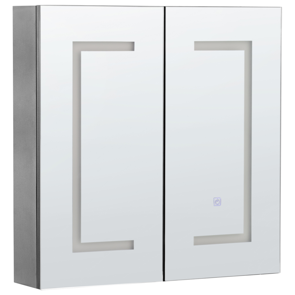 Specchio da bagno in vetro nero e legno con LED 60 x 60 cm Design moderno