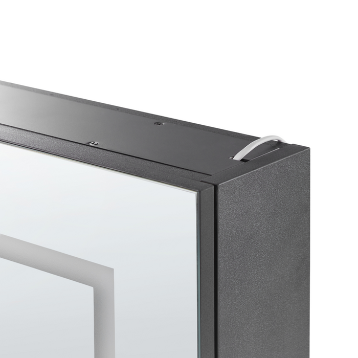 Specchio da bagno in vetro nero e legno con LED 60 x 60 cm Design moderno