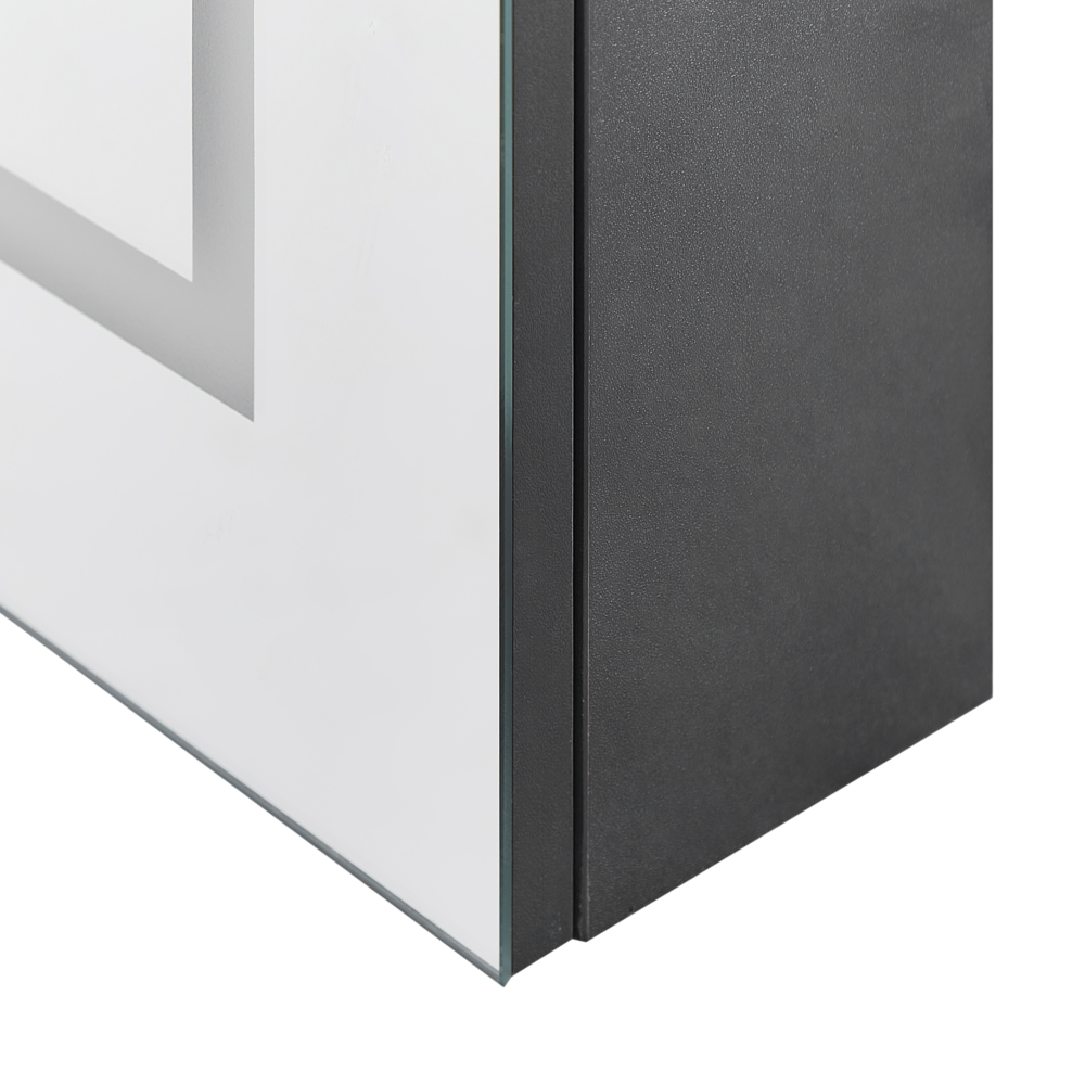 Specchio da bagno in vetro nero e legno con LED 60 x 60 cm Design moderno