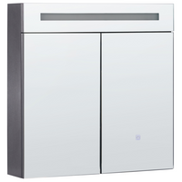 Specchiera da bagno in vetro nero e legno ingegnerizzato con LED 60 x 60 cm Design moderno