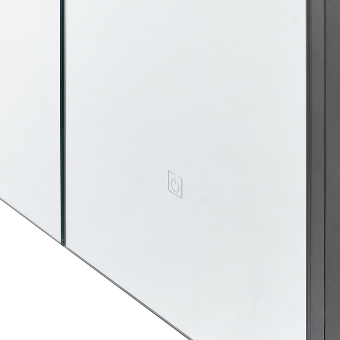 Specchiera da bagno in vetro nero e legno ingegnerizzato con LED 60 x 60 cm Design moderno