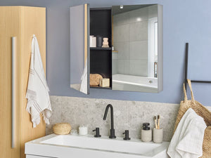 Armadietto a specchio per bagno in compensato bianco 80 x 70 cm Scaffali pensili a 2 ante