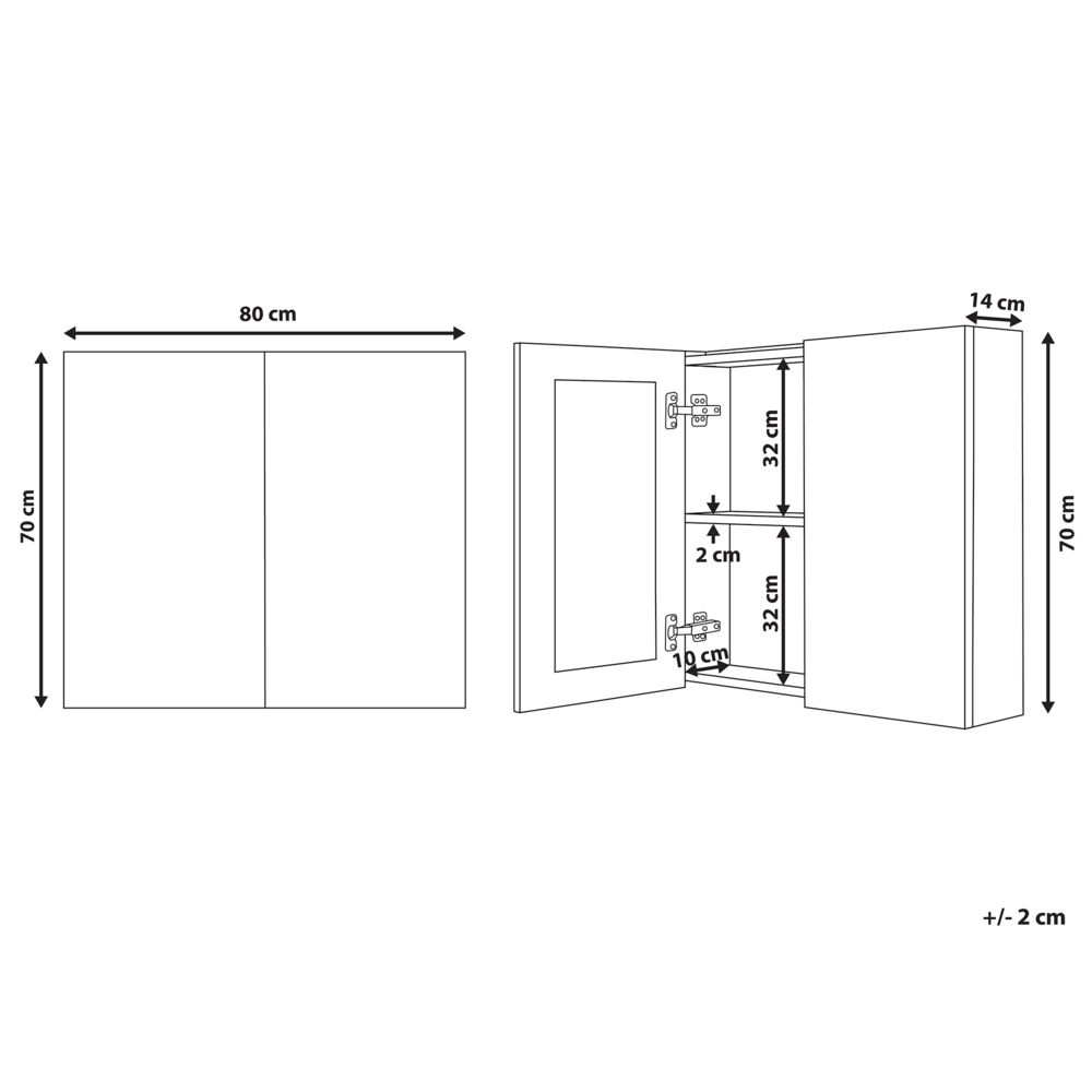 Armadietto a specchio per bagno in compensato bianco 80 x 70 cm Scaffali pensili a 2 ante