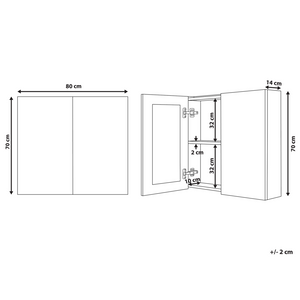 Armadietto a specchio per bagno in compensato bianco 80 x 70 cm Scaffali pensili a 2 ante