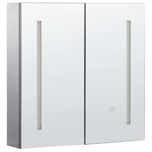 Armadietto da bagno con 2 Ante e specchio con luci LED 60 x 60 cm Armadio pensile stile moderno classico