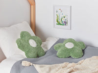Set di 2 cuscini decorativi per bambini in cotone verde a forma di fiore, decorativi a tema floreale.