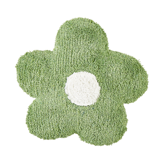Set di 2 cuscini decorativi per bambini in cotone verde a forma di fiore, decorativi a tema floreale.