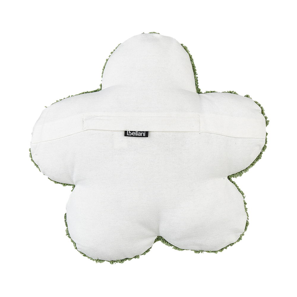 Set di 2 cuscini decorativi per bambini in cotone verde a forma di fiore, decorativi a tema floreale.