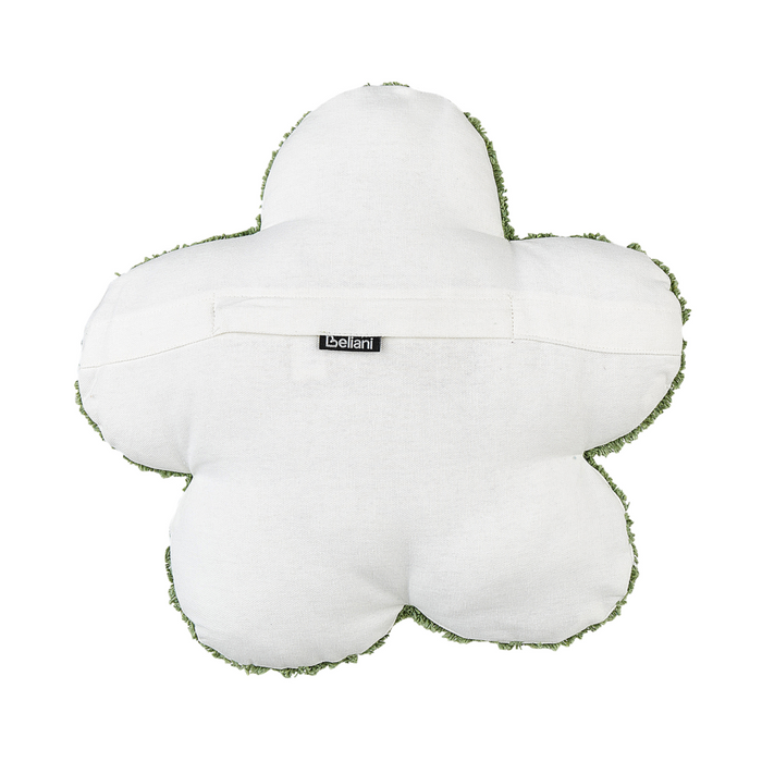 Set di 2 cuscini decorativi per bambini in cotone verde a forma di fiore, decorativi a tema floreale.