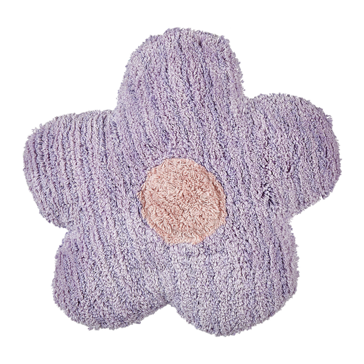Set di 2 cuscini decorativi per bambini in cotone viola a forma di fiore, decorativi a tema floreale.