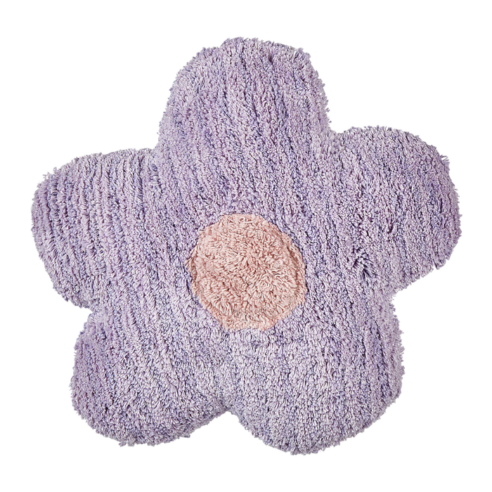 Set di 2 cuscini decorativi per bambini in cotone viola a forma di fiore, decorativi a tema floreale.