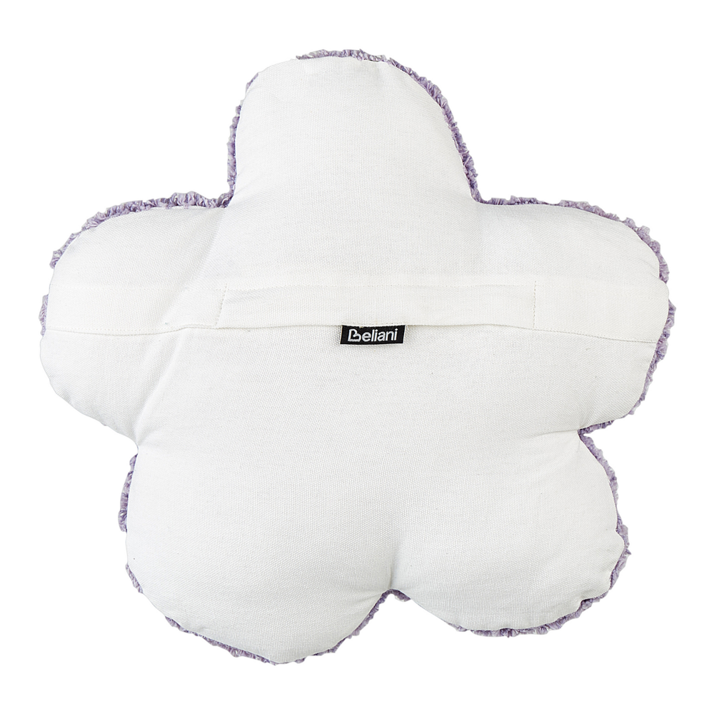 Set di 2 cuscini decorativi per bambini in cotone viola a forma di fiore, decorativi a tema floreale.