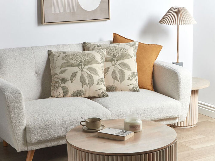 Set di 2 cuscini in cotone beige e verde  fatti a mano con stampa floreale 45 x 45 cm motivo con fiori elegante