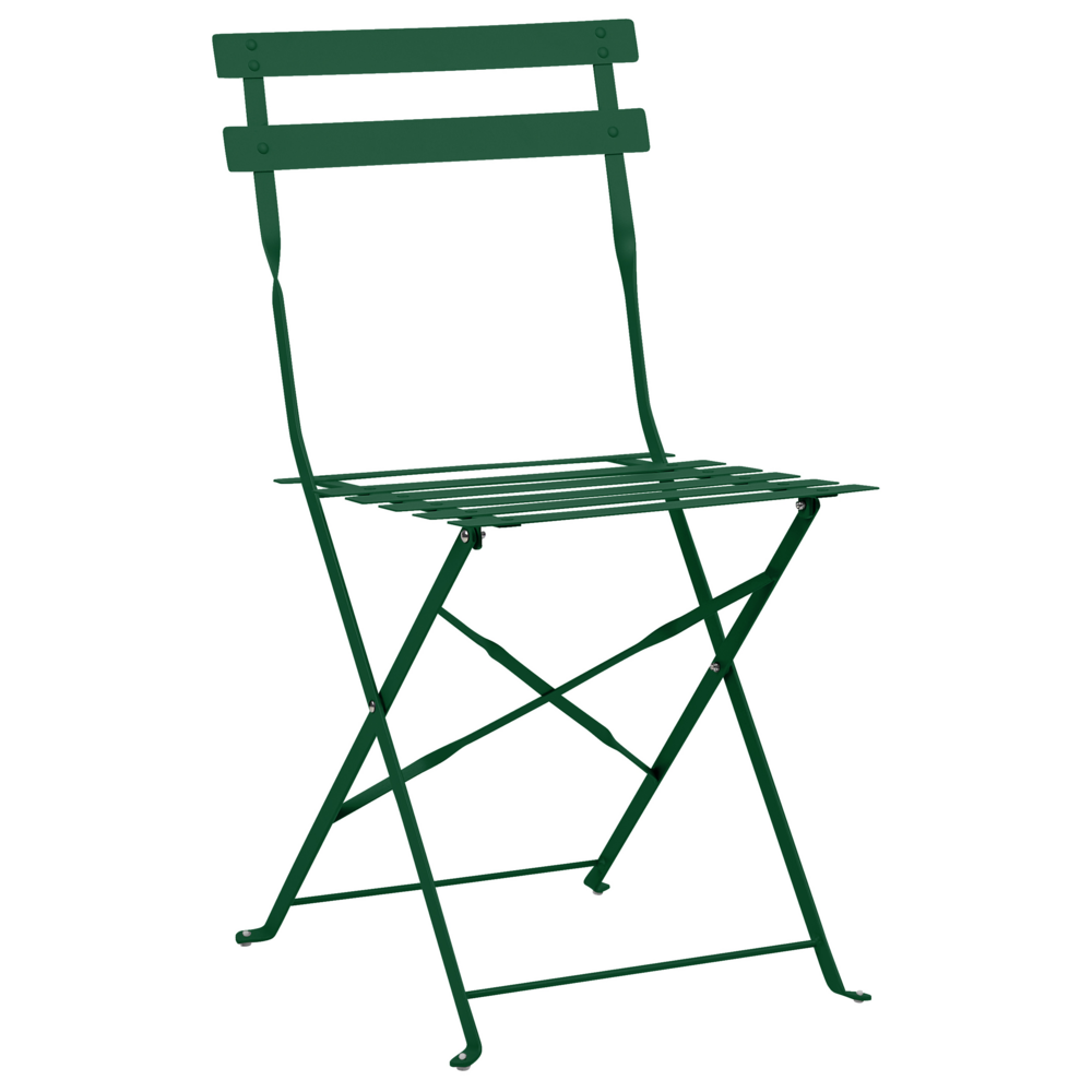 Set da bistrot 3 pezzi verde scuro in metallo pieghevole con schienale a doghe per esterni