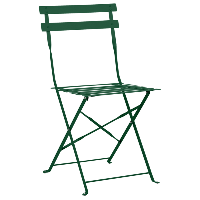 Set da bistrot 3 pezzi verde scuro in metallo pieghevole con schienale a doghe per esterni