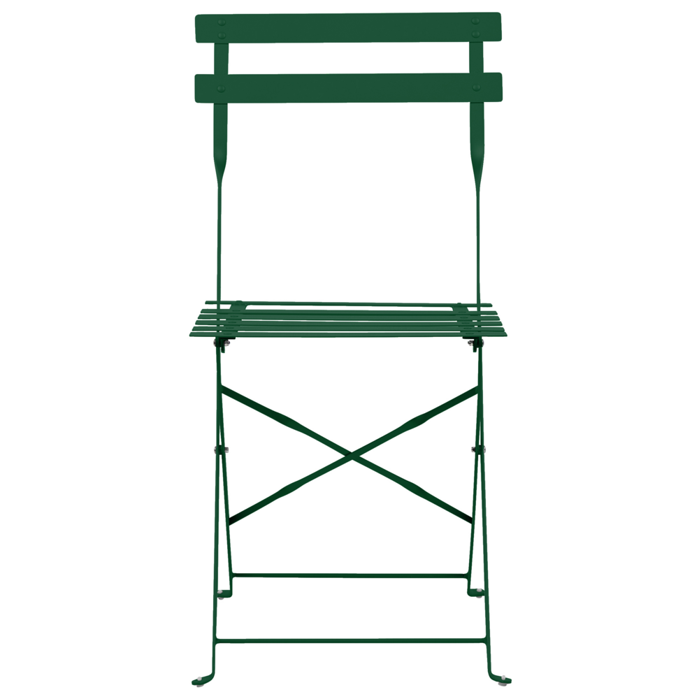 Set da bistrot 3 pezzi verde scuro in metallo pieghevole con schienale a doghe per esterni