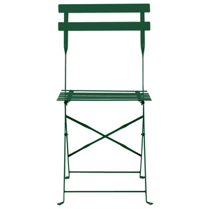 Set da bistrot 3 pezzi verde scuro in metallo pieghevole con schienale a doghe per esterni