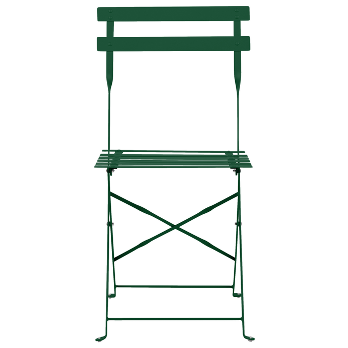 Set da bistrot 3 pezzi verde scuro in metallo pieghevole con schienale a doghe per esterni