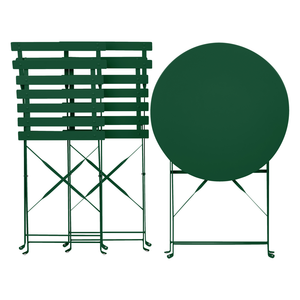 Set da bistrot 3 pezzi verde scuro in metallo pieghevole con schienale a doghe per esterni