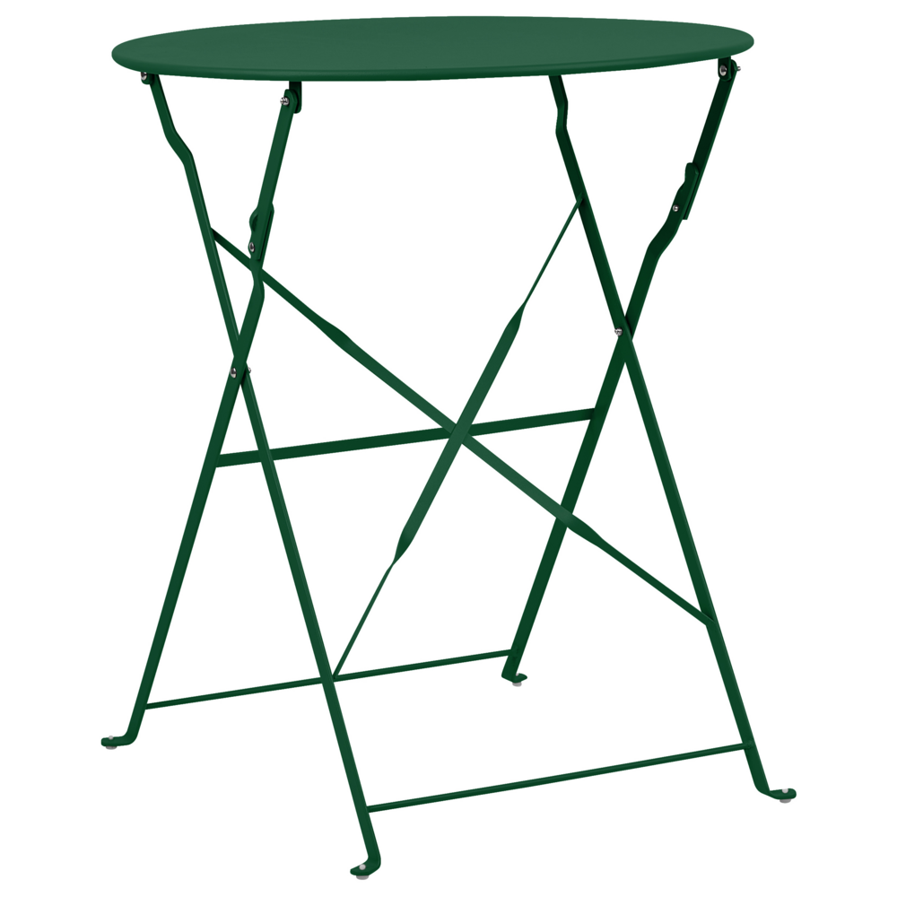 Set da bistrot 3 pezzi verde scuro in metallo pieghevole con schienale a doghe per esterni