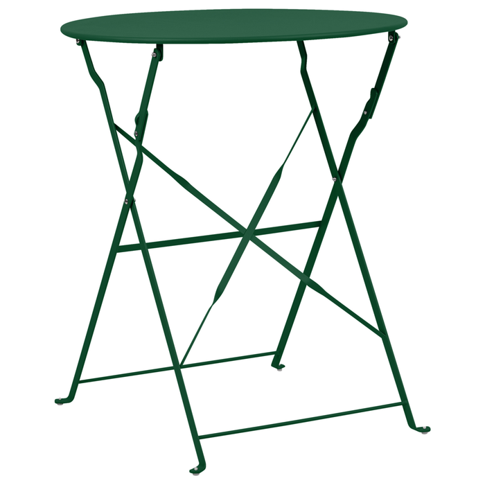 Set da bistrot 3 pezzi verde scuro in metallo pieghevole con schienale a doghe per esterni