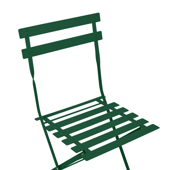 Set da bistrot 3 pezzi verde scuro in metallo pieghevole con schienale a doghe per esterni