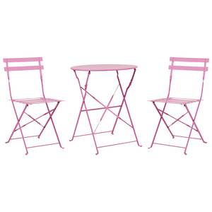 Set da bistrot 3 pezzi rosa in metallo pieghevole con schienale a doghe per esterni