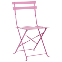 Set da bistrot 3 pezzi rosa in metallo pieghevole con schienale a doghe per esterni