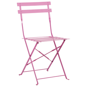 Set da bistrot 3 pezzi rosa in metallo pieghevole con schienale a doghe per esterni