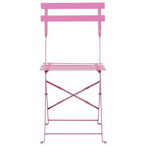 Set da bistrot 3 pezzi rosa in metallo pieghevole con schienale a doghe per esterni
