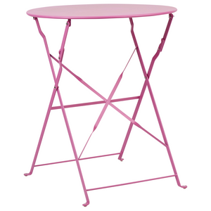Set da bistrot 3 pezzi rosa in metallo pieghevole con schienale a doghe per esterni