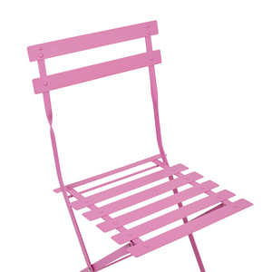 Set da bistrot 3 pezzi rosa in metallo pieghevole con schienale a doghe per esterni