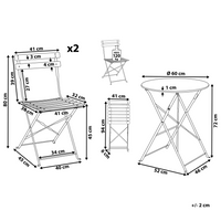 Set da bistrot 3 pezzi rosa in metallo pieghevole con schienale a doghe per esterni