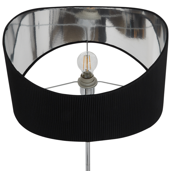 Lampada da terra in metallo con paralume in finta seta argento e nero stile moderno contemporaneo