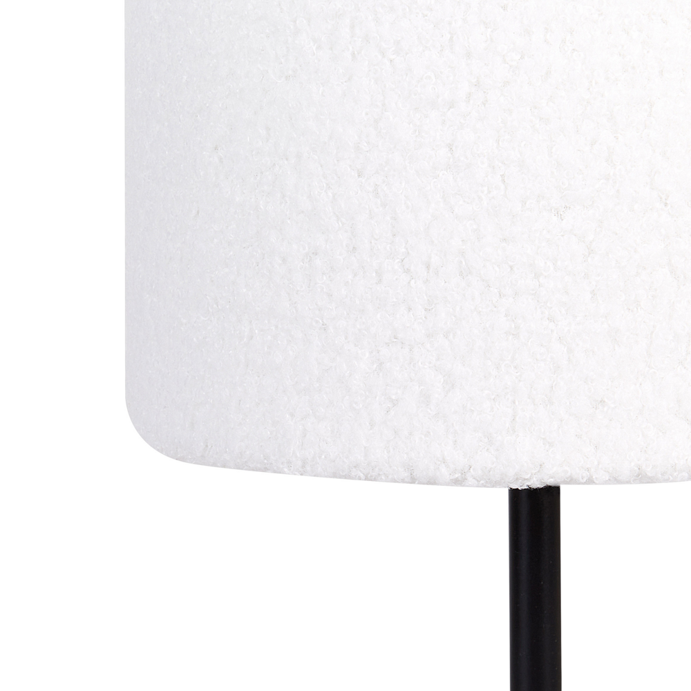 Lampada da comodino moderna con paralume in tessuto boucle e base in metallo a forma di tamburo bianco Stile moderno Soggiorno Camera da letto