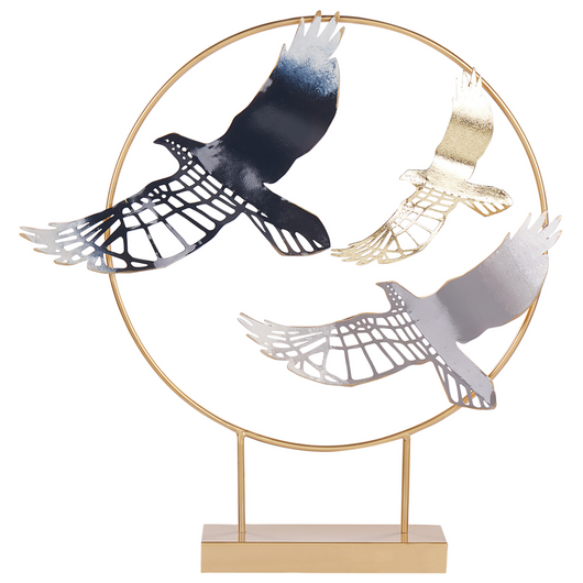 Statua decorativa in ferro multicolore 56 cm Statua con uccelli su piedistallo Statuetta Ornamento Accessori