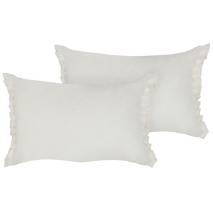 Set di 2 cuscini decorativi in lino bianco sporco 30 x 45 cm con balze e fiocchi