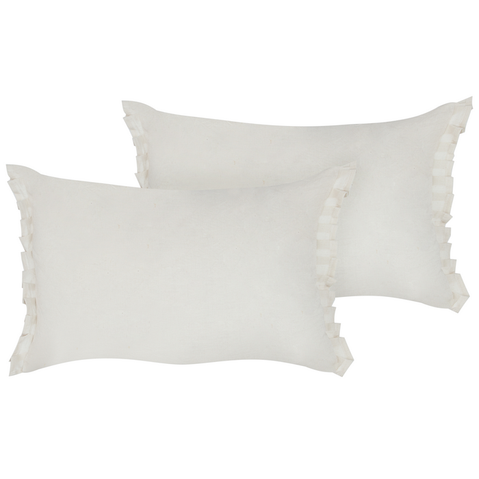 Set di 2 cuscini decorativi in lino bianco sporco 30 x 45 cm con balze e fiocchi